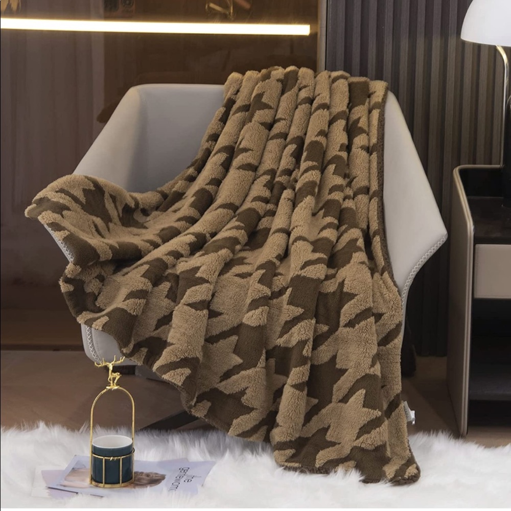 Sherpa Fleece Throw Blanket Houndstooth Fuzzy Soft